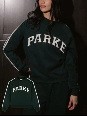 Parke mockneck ski winter Forest Green Crewneck Sweater with White Logo like new